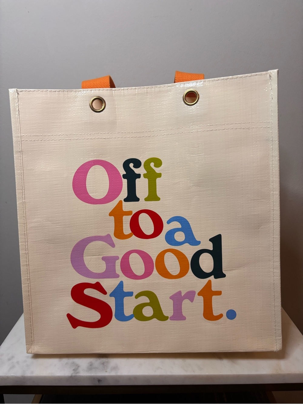 ban.do Off to a Good Start orange tan rainbow reusable waterproof tote